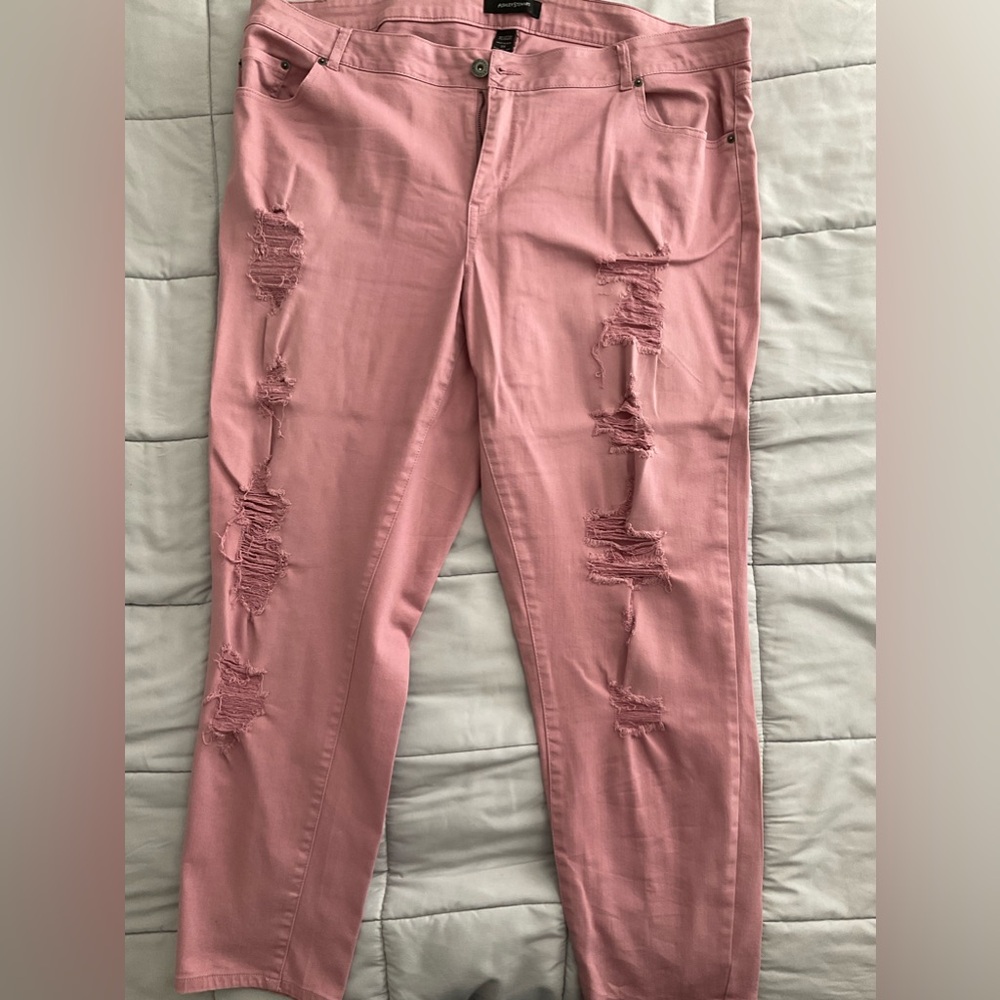Pink destructed jeans
